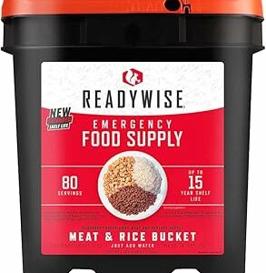 ReadyWise, 80 Portions, Ration d'urgence, Viande et Riz, Bœuf et Poulet avec assaisonnements, Kit Alimentaire Grab & Go, Lyophilisé, Jusqu'à 15 Ans De Conservation, Nourriture D'Urgence