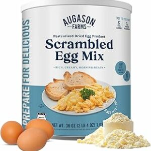 Augason Farms Mélange d'œufs brouillés pasteurisés -- Fourniture alimentaire d'urgence, œuf brouillé déshydraté pour la pâtisserie et le camping -- Aliment de survie sans gluten avec longue durée de