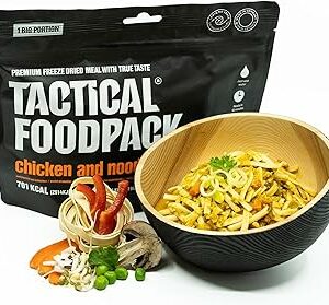 Tactical Foodpack Pâtes au poulet et à la noix de coco en grande portion - Repas lyophilisés - Prêt à consommer - MRE I Survie I Aliment d'extérieur I Nourriture de trekking I Expédition I Bureau